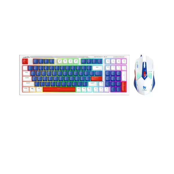 T-Wolf TF-610 RGB Gaming Blue & White Keyboard and Mouse Combo - Price in Bangladesh