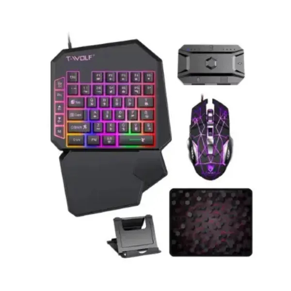 T-Wolf TF-950 5 In 1 Wired Gaming Keyboard, Mouse, Mouse Pad, Converter & Phone Holder Combo - Price in Bangladesh