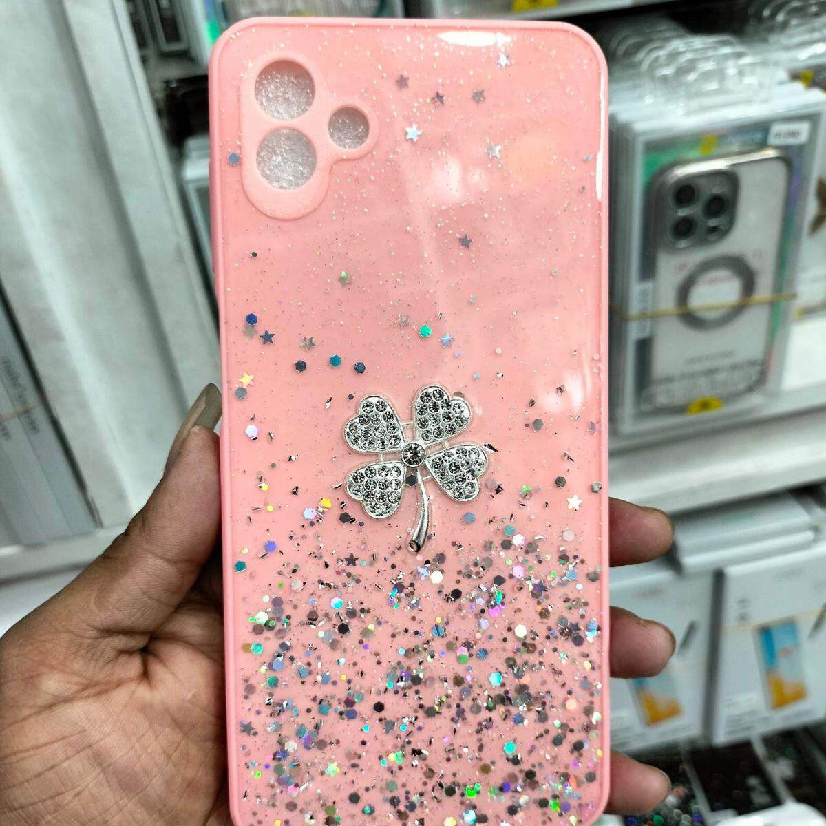 For Galaxy A04 Case Luxury Emerald marble Fashion Female Lady Rhinestone back cover