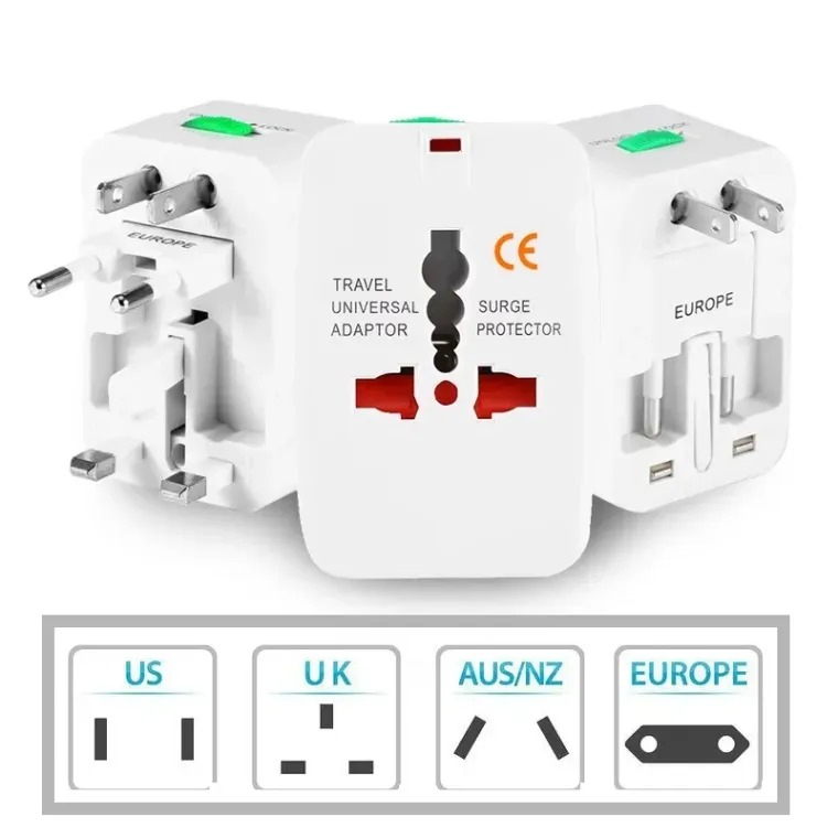 Universal Travel Adapter with Dual USB and Surge Protector All in One Plug Converter USUKEUAU