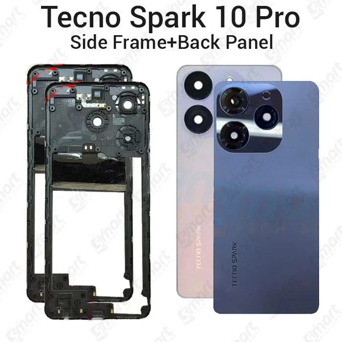 For Tecno Spark 10 Pro KI7 Side Frame + Back Panel Housing + Camera Glass Back shell Replacement Spare Parts - Price in Bangladesh