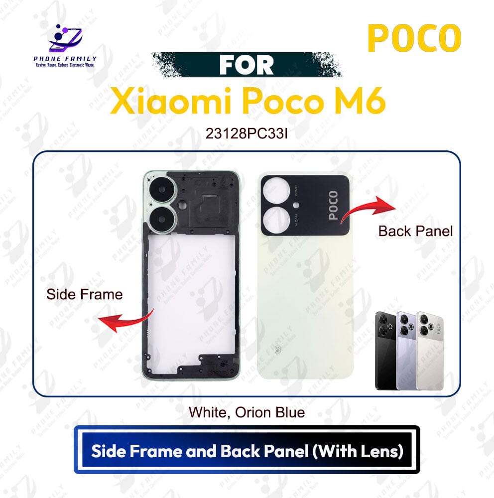 Xiaomi Poco M6 Side Frame and Back Panel with Lens | Backshell Casing Cover Replacement Part (23128PC33I) - Price in Bangladesh