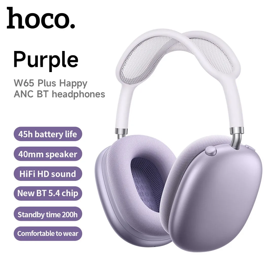 HOCO W65 Plus ANC Noise Reduction Bluetooth Headphones Over The Ear Wireless Big Earphone Hifi Sounds Sport Headsets With Button - Price in Bangladesh