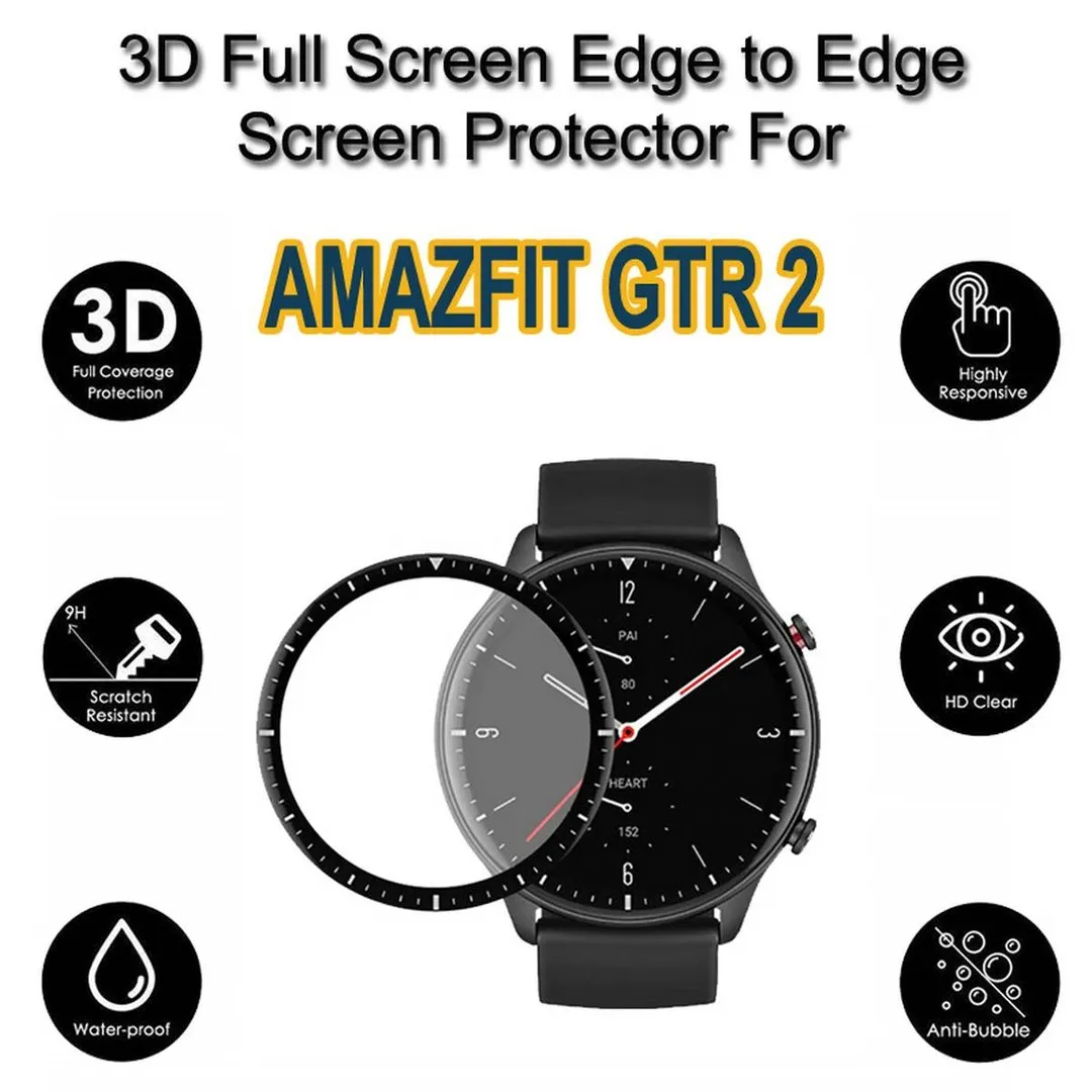 Amazfit GTR 2 screen protector 3D Full Coverage Protective Film Scratch Proof Clear Soft Fibre Glass Smart Watch Screen Protector