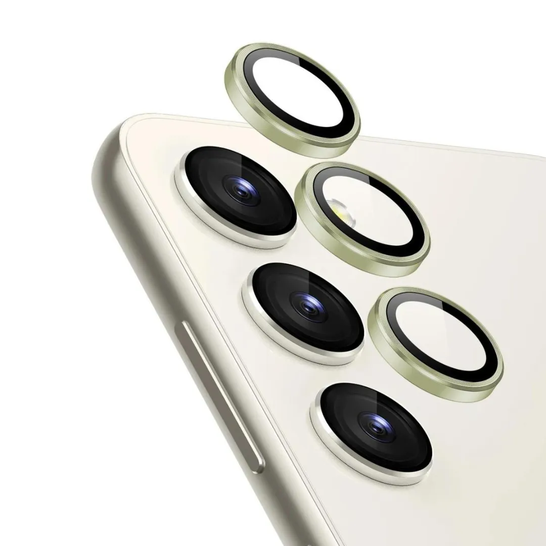 For Samsung Galaxy S23 / S23 Plus / S23+ 5G 3Pcs Camera Lens Protector Rings Aluminum + Tempered Glass Scratch Resistant (Cream/Lime)