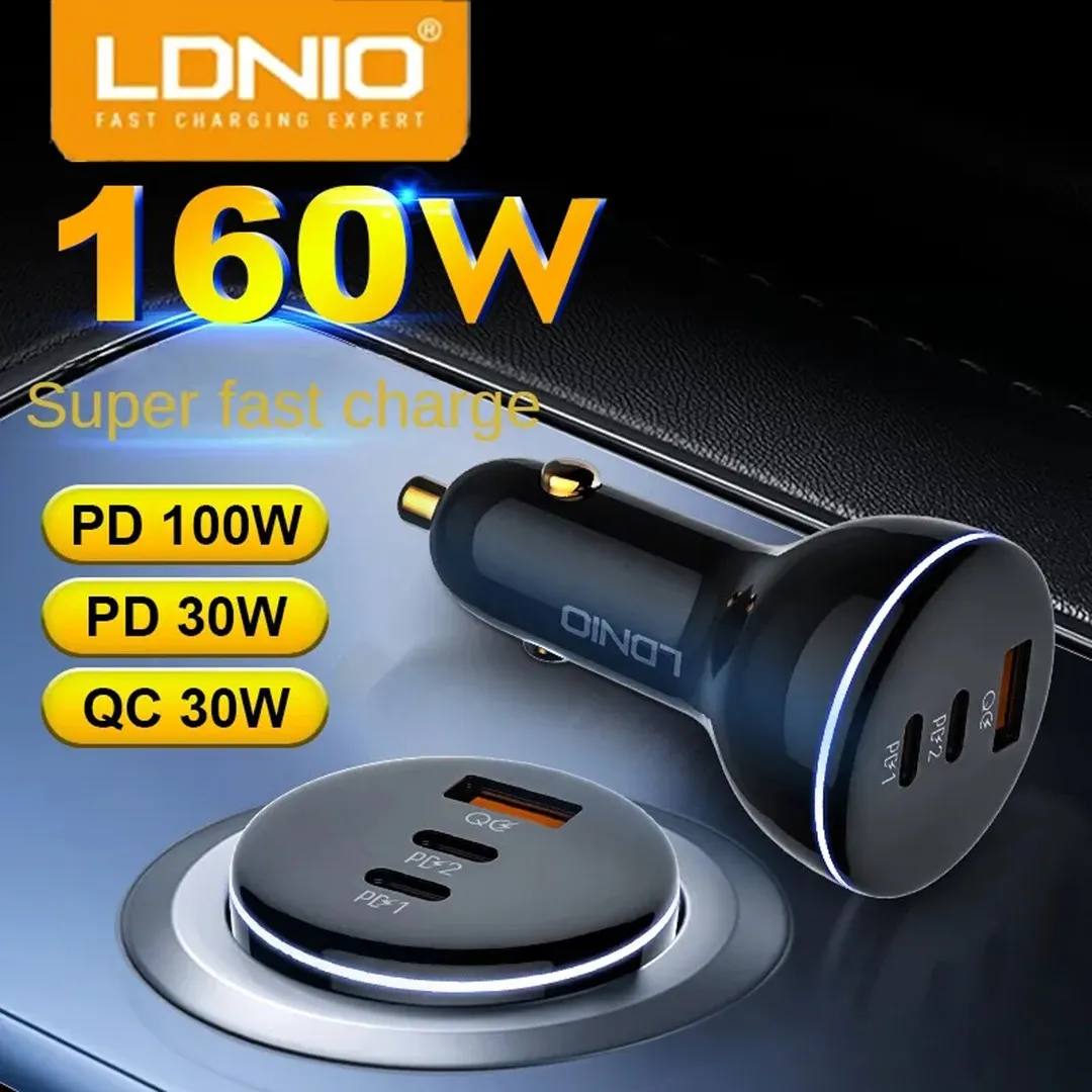 LDNIO 160W Car Charger QC4+ Super Fast Charging For iPhone 12 13 Pro Xiaomi Huawei Samsung Full protocol Laptops Tablets Car Phone Charger - Price in Bangladesh