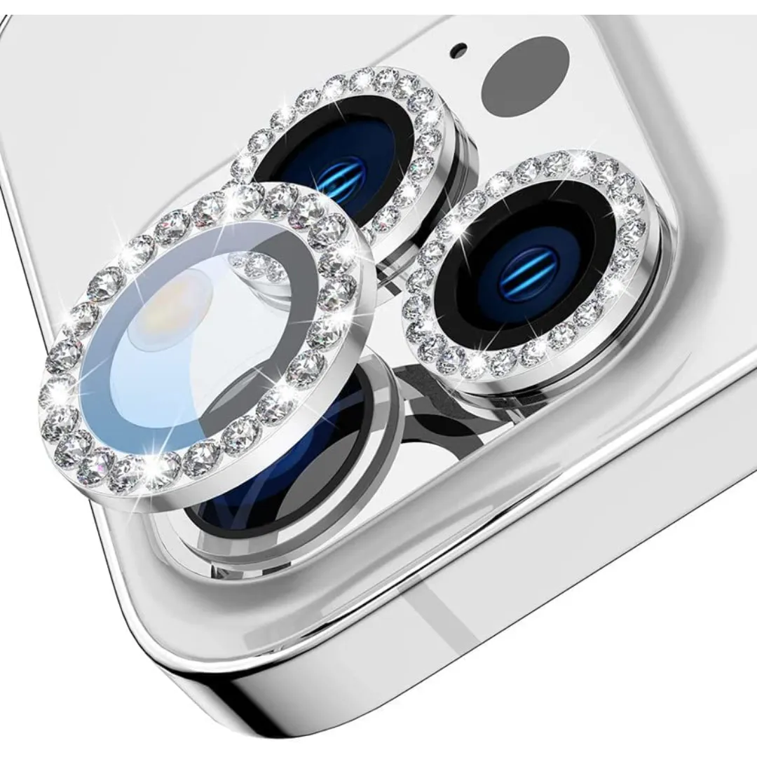 Premium Diamond Stone Camera Lens Protector For Iphone 14 Pro Max,Iphone 14 Pro Hd Clear Real Glass Protection Metal Alloy Full Fit Lens Ring For Iphone 14 Pro & Iphone 14 Pro Max-(White / Silver) - Price in Bangladesh