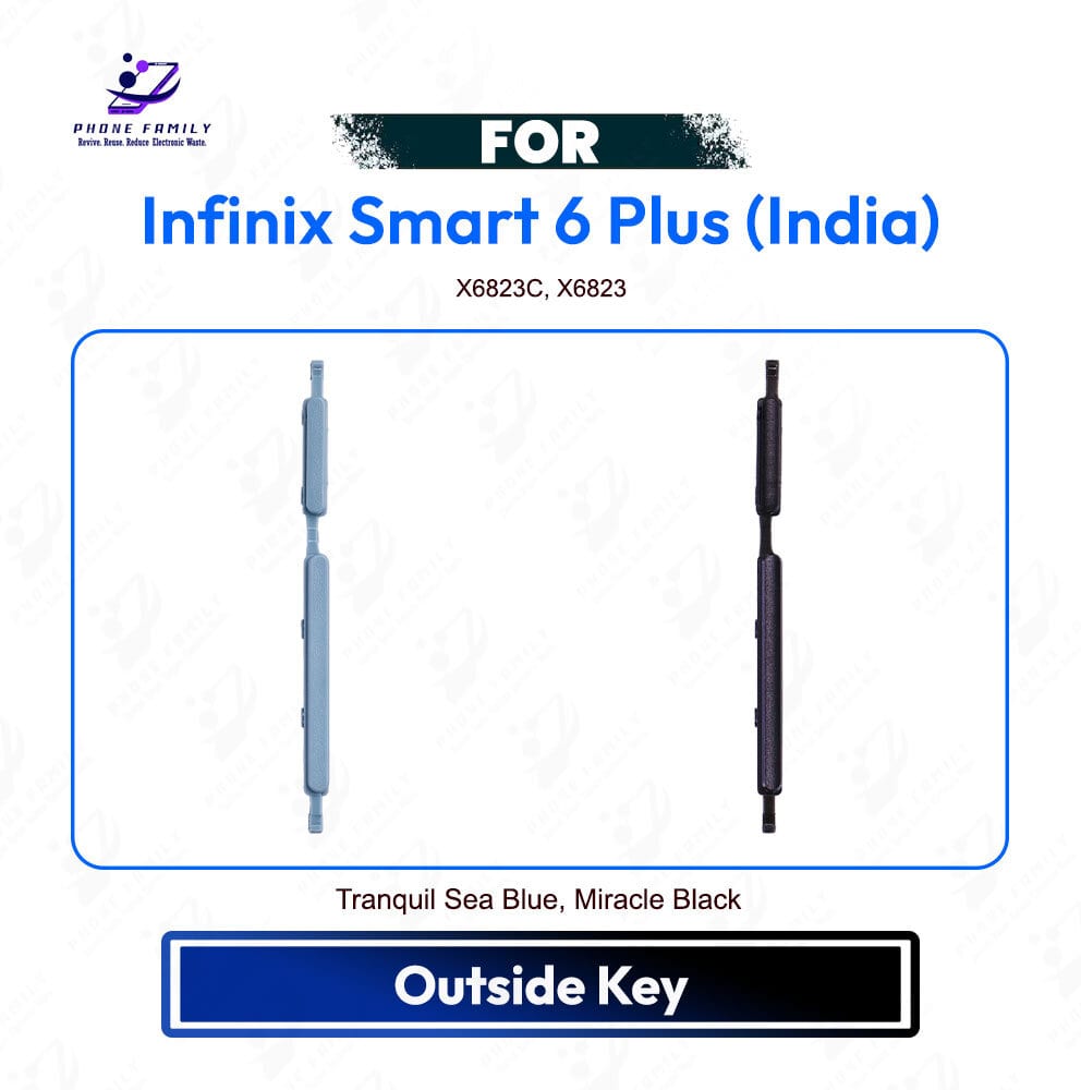 Infinix Smart 6 Plus (India) On off / Volume Up Down Button Side Key, Outside Key Replacement Repair Spare Part For X6823C, X6823 - Price in Bangladesh