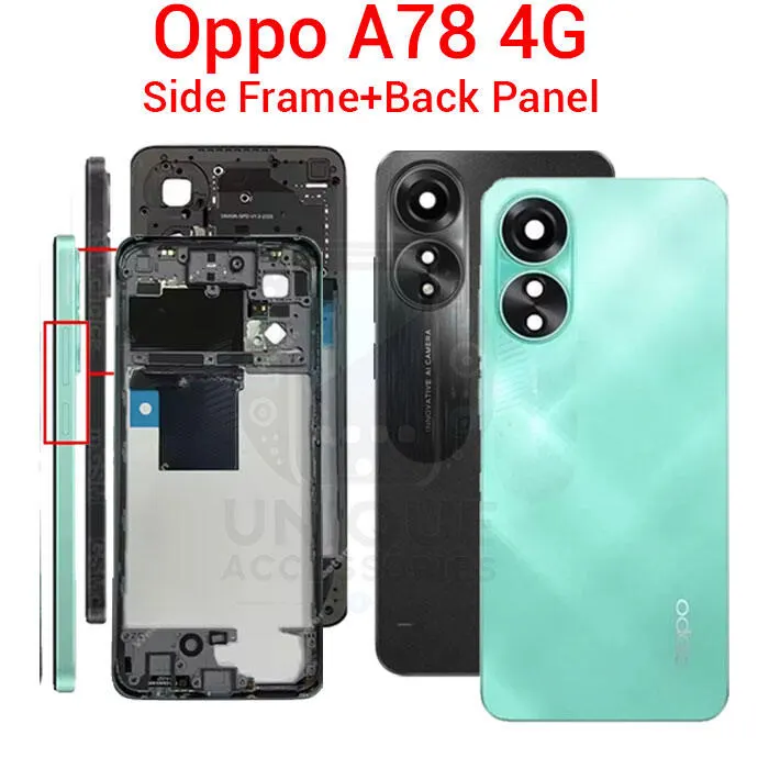 For Oppo A78 4G Side Frame + Back Panel Housing + Camera Glass Back shell Replacement Spare Parts - Price in Bangladesh