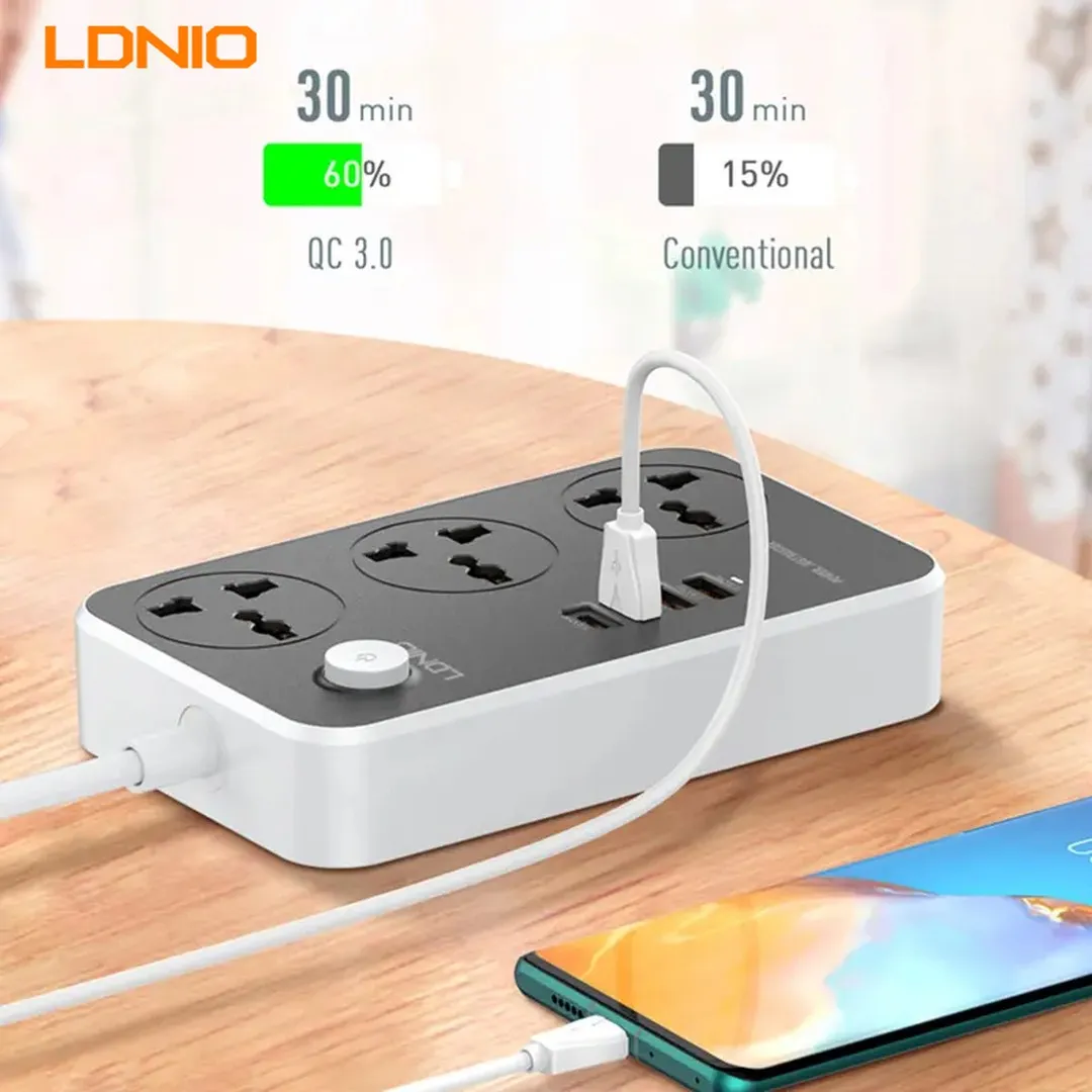 LDNIO SC3412 3 SOCKET 4USB 10A MAX 38W (USB-C OUTPUT PD3.0 20W MAX + USB-A QC3.0 18W MAX) WITH RATED POWER 2500W OUTPUT MAX - Price in Bangladesh