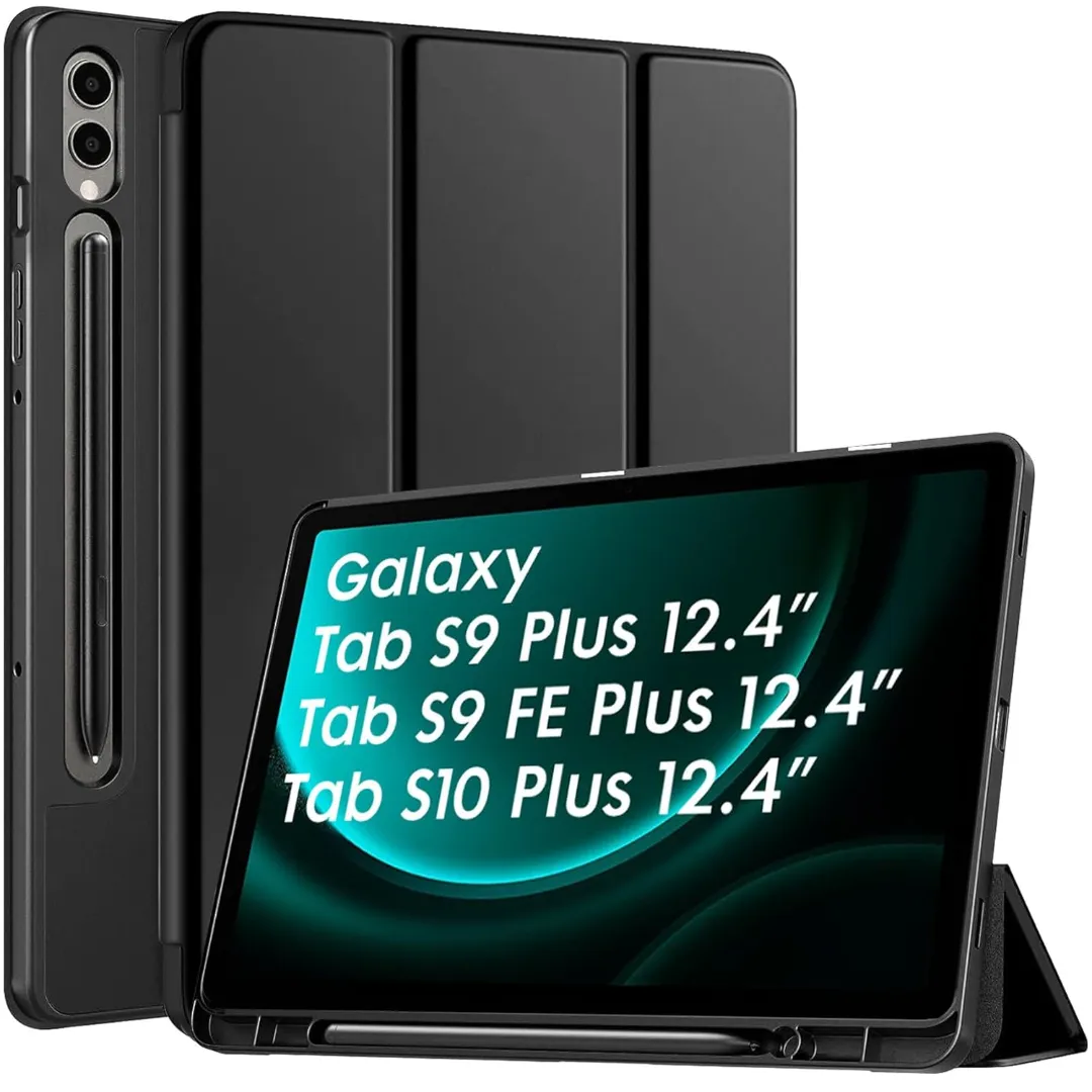 Robustrion Cover For Samsung Tab S9 Plus/S9 Fe Plus/S10 Plus 12.4" Cover Case Flip Stand Back Case Cover [S Pen Holder] For Samsung Galaxy Tab S9 Plus/Tab S9+ / S9 Fe Plus / S9 Fe+ / S10 Plus / S10+ Cover Tablet Cover With [Auto Sleep/Wake]-Black/Navy Blu