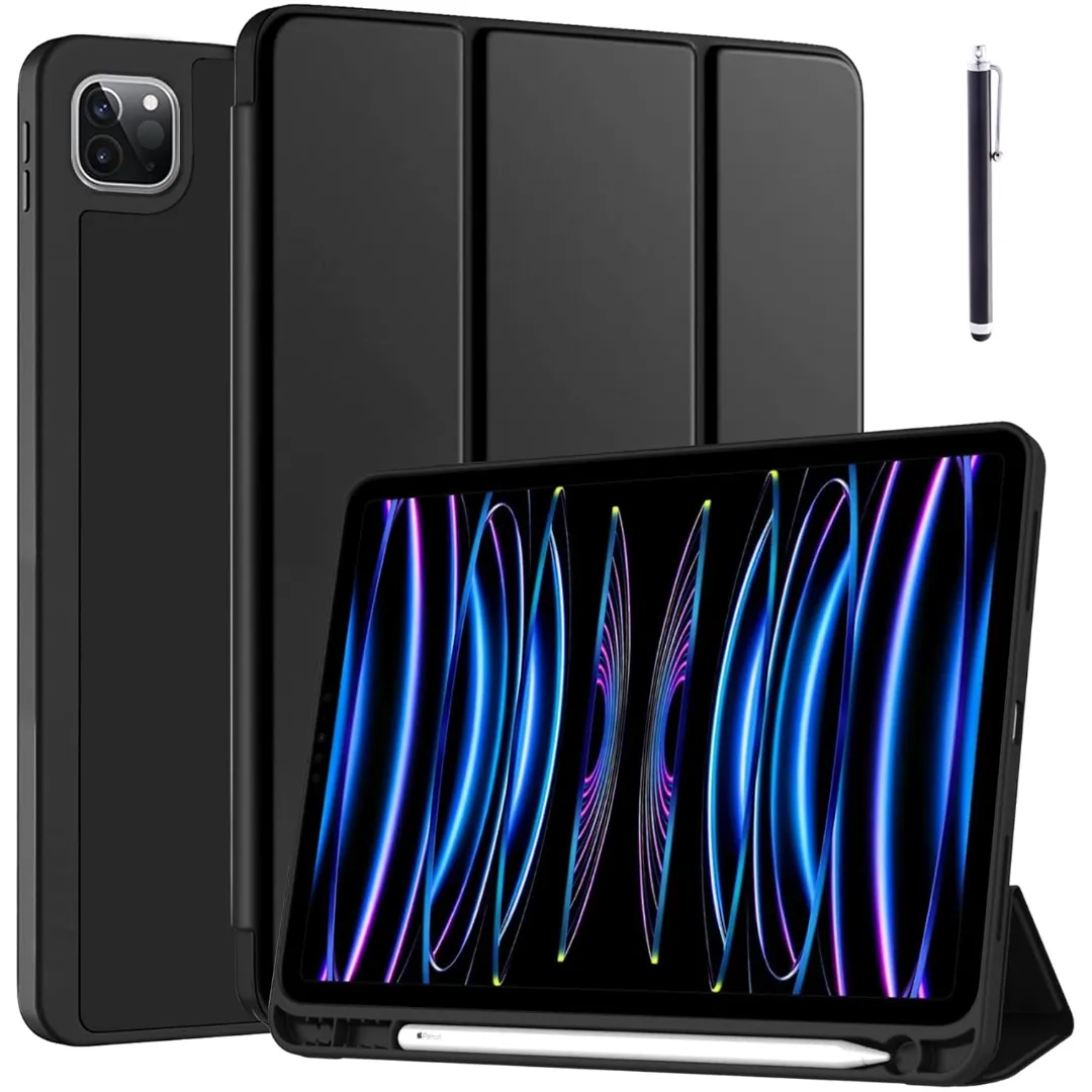 Case Compatible With Ipad Pro 11 Case 2022/2021/2020/2018 With Pencil Holder, For Ipad Pro 11 Inch Case 4Th/3Rd/2Nd/1St Generation, Trifold Stand Protective Case With Soft Tpu Back, Auto Wake/Sleep, Black-Blue