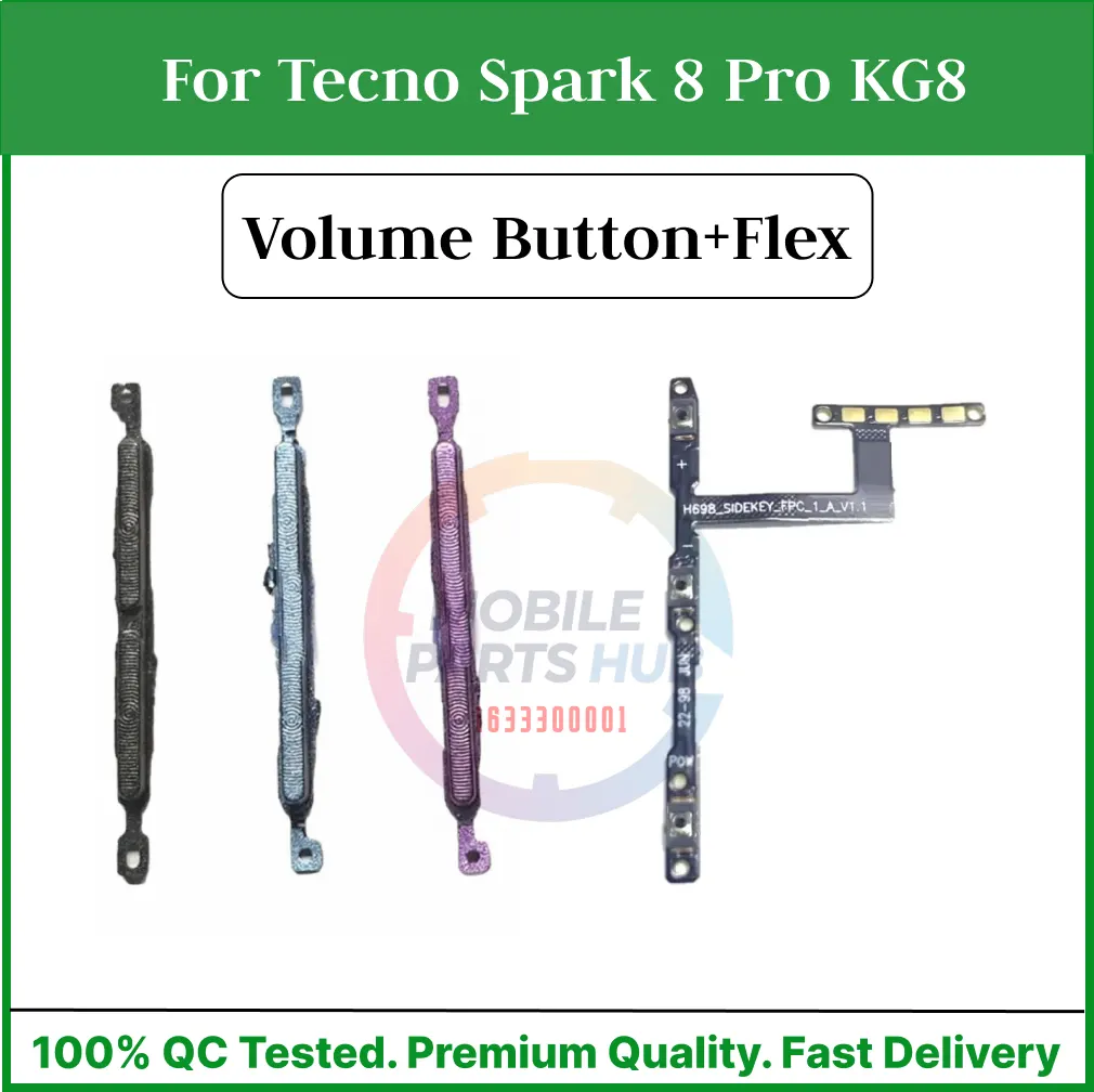 Tecno Spark 8 Pro KG8 Compatible With External Side Buttons Power On Off switch + Volume Control Button Outside Side Keys And Power Flex Cable switch Replacement Parts - Price in Bangladesh