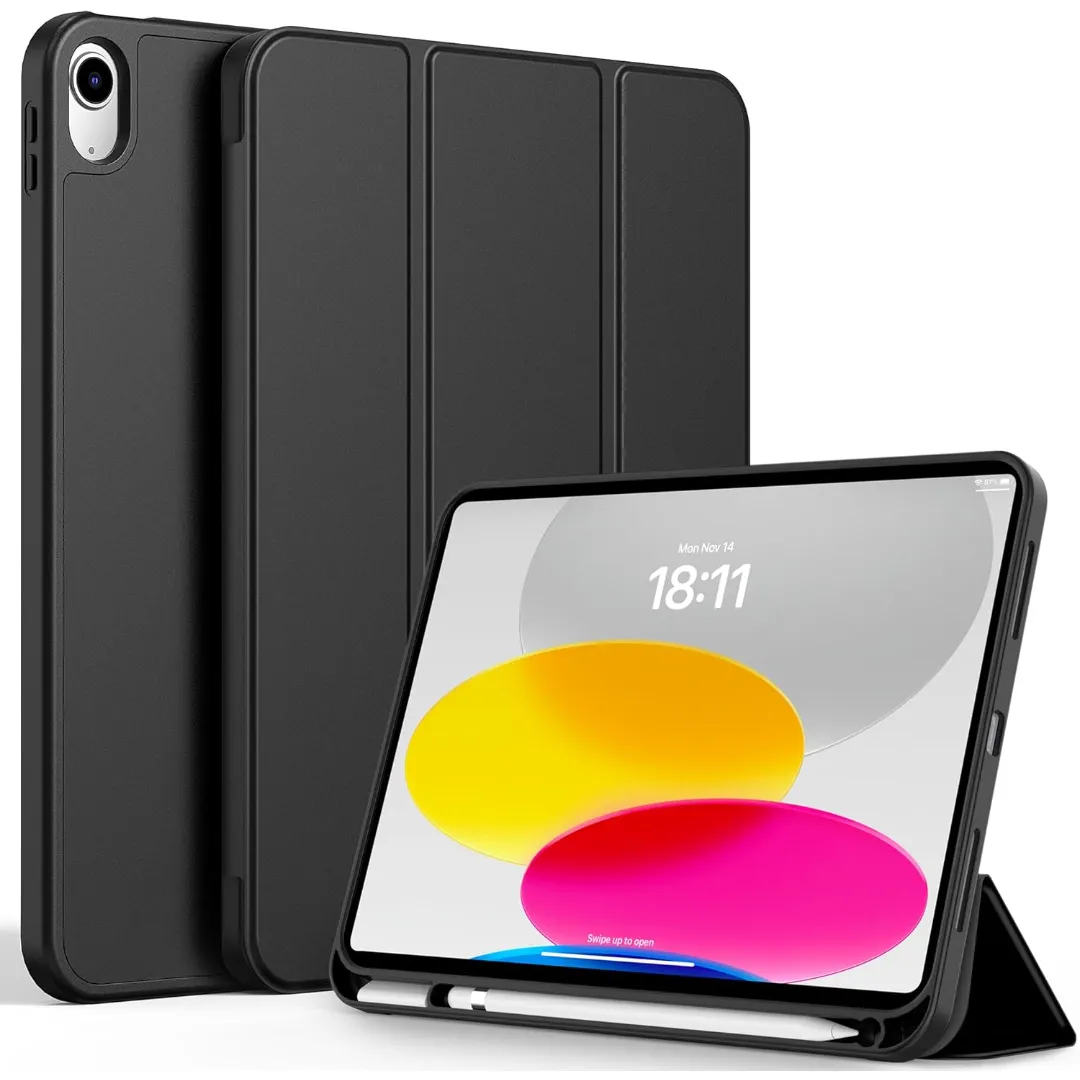 Zryxal Ipad (A16) Case/Ipad 10Th Generation Case [11-Inch 2025/10.9 Inch 2022] With Pencil Holder, Smart Cover With Soft Tpu Back [Support Auto Wake/Sleep] (Black)
