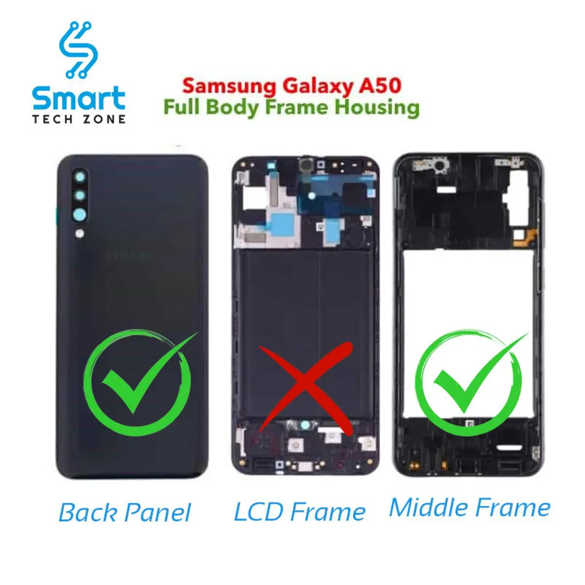 Samsung Galaxy A50 Middle Bezel Frame and Back Panel Housing Without Front LCD Panel - Price in Bangladesh