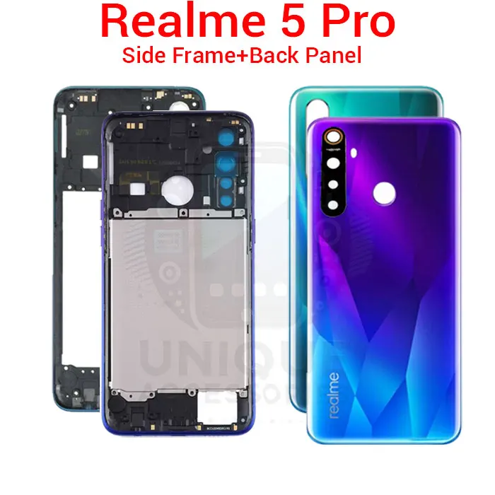 Realme 5 Pro RMX1971 RMX1973 Side Frame + Back Panel Housing + Camera Glass Back - Price in Bangladesh