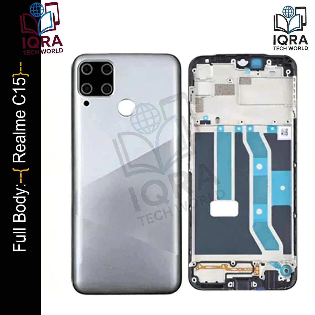 Realme C15 Full Body Housing / Middle Frame Chassis with Back Panel(Silver) - Price in Bangladesh