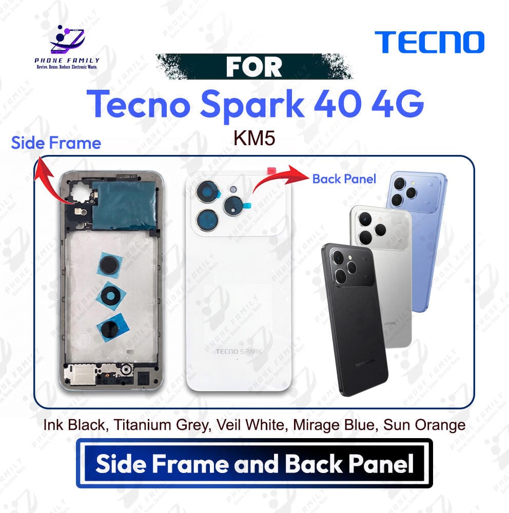 Tecno Spark 40 4G Side Frame and Back Panel | Backshell Casing Cover Replacement Part (KM5) - Price in Bangladesh