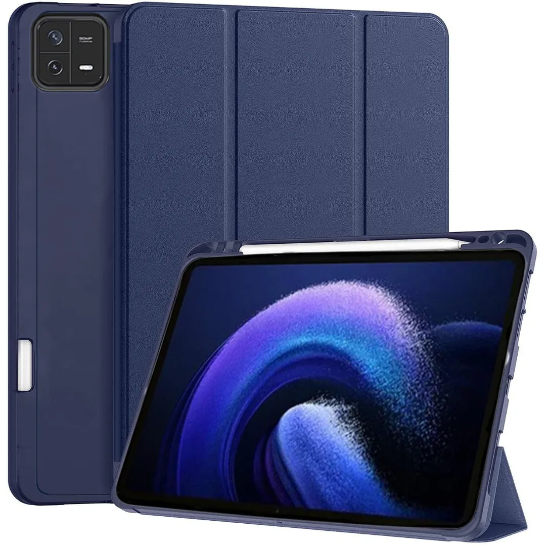 Robustrion Cover For Xiaomi Mi Pad 6 Pro Cover, Trifold Flip Case Cover With Pencil Holder For Xiaomi Mi Pad 6 Pro 11 Inch, Support Auto Sleep Wake - Black/Blue