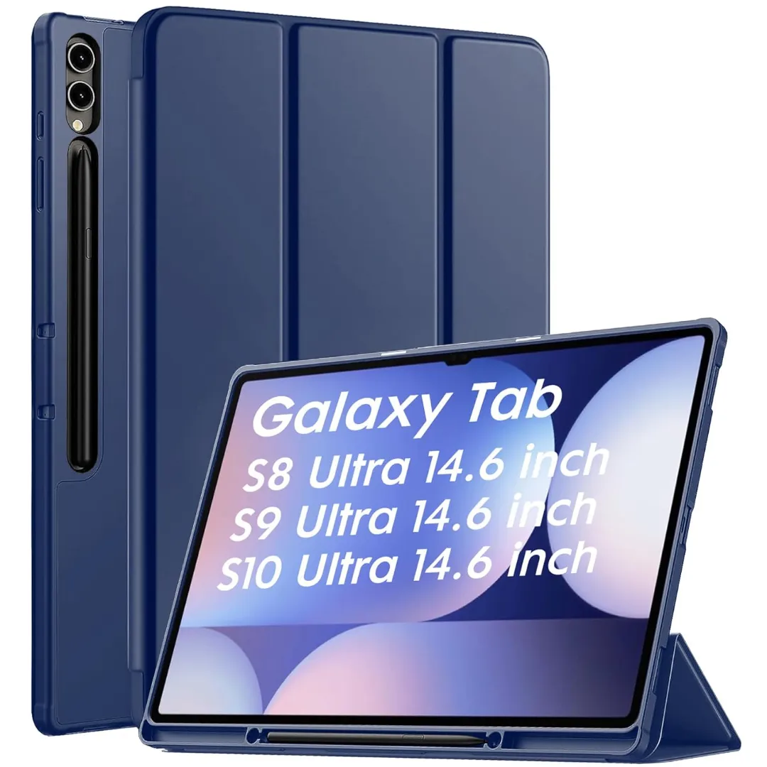 Robustrion Cover For Samsung Tab S10 Ultra / S9 Ultra / Tab S8 Ultra Flip Stand Case Cover With S-Pen Holder For Samsung Galaxy Tab S10 / S9 / S8 Ultra Tablet Cover [Supports Auto Sleep Wake] - Navy Blue / Black