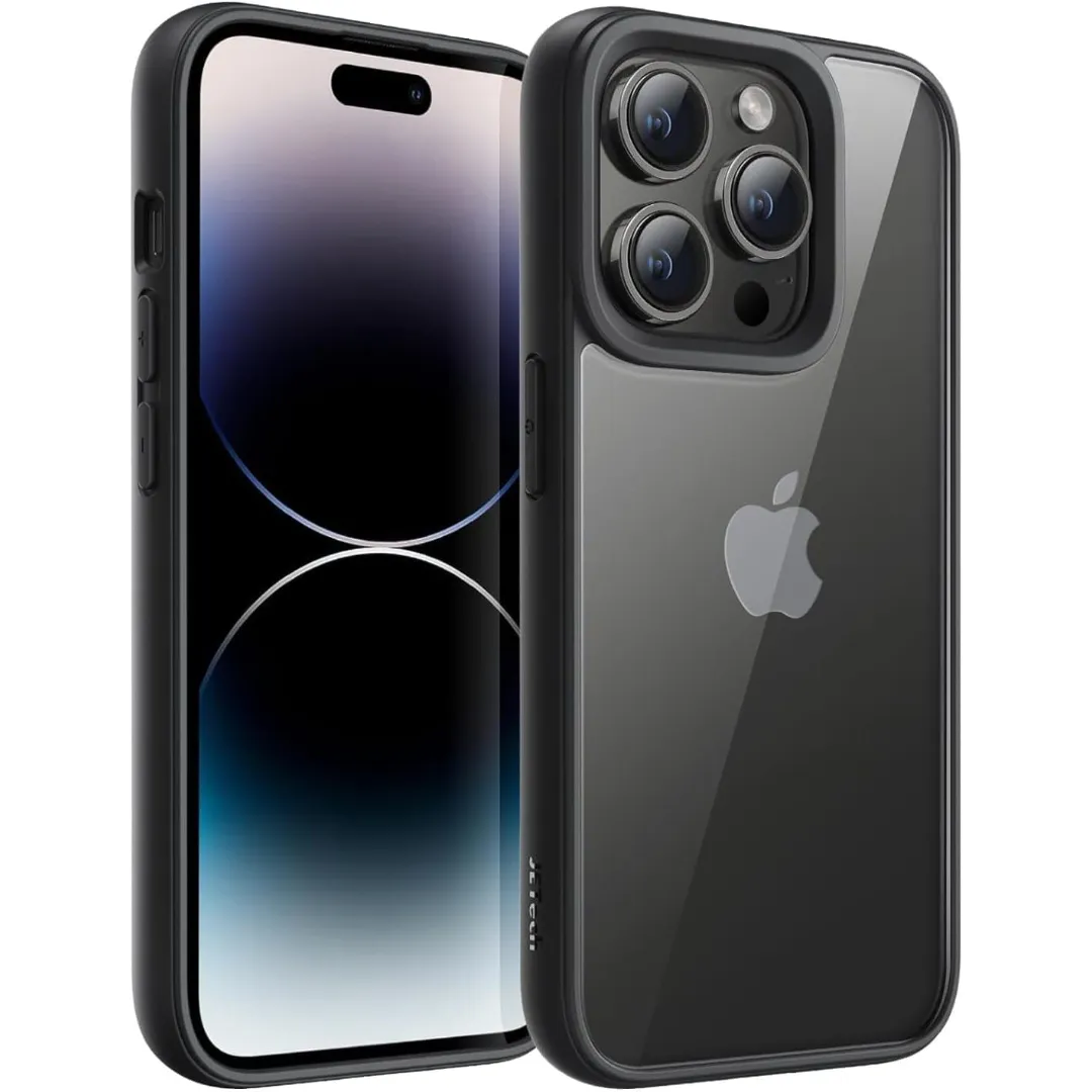 For Apple Iphone 15 Pro Magic Mask Q Series Clear Case Compatible Case Shockproof Hard Pc +Soft Silicone [Not Yellowing] Transparent Protective Slim Hard Back Cover With Silicone Frame- Black
