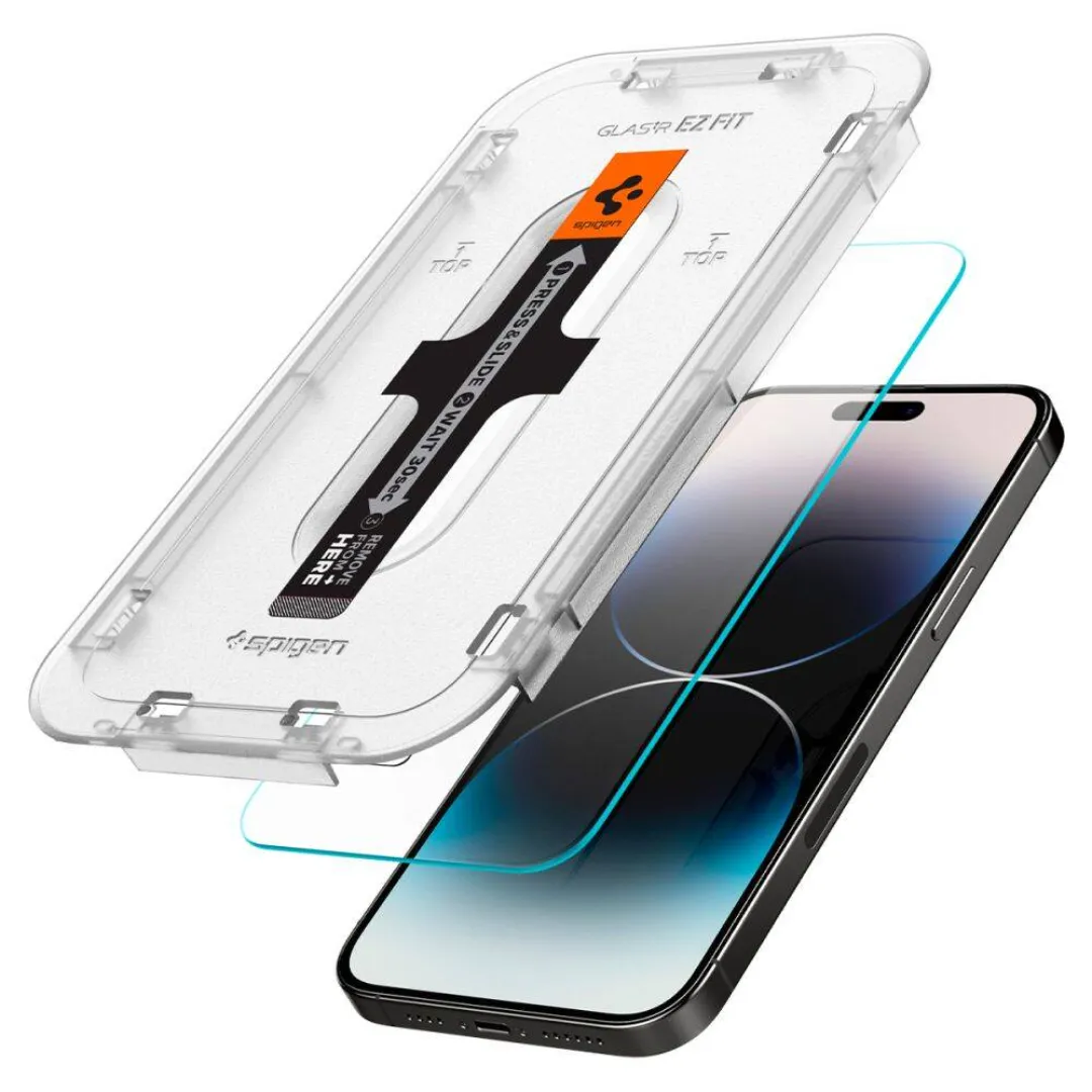 Spigen Tempered Glass Screen Protector [Glastr Ez Fit] Designed Easy Stick Box Full Screen Hd Tempered Glass Screen Protector For Apple Iphone 14 Pro Max 6.7 Inches 2022