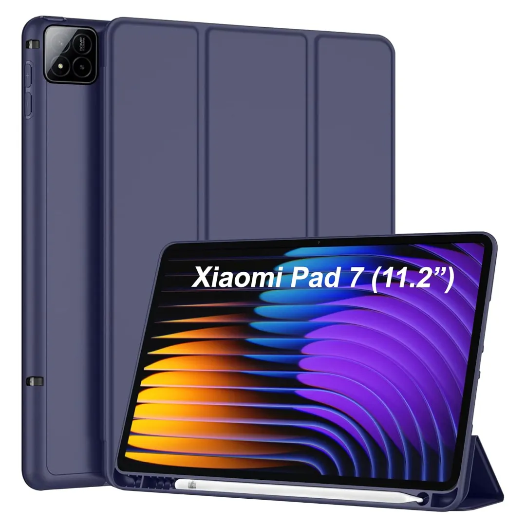 Robustrion Cover For Xiaomi Mi Pad 7 Pro 11.2 Inch Cover Case, Trifold Flip Case Cover With [Pencil Holder] For Xiaomi Pad 7 Cover [Support Auto Sleep Wake] - Black / Navy Blue