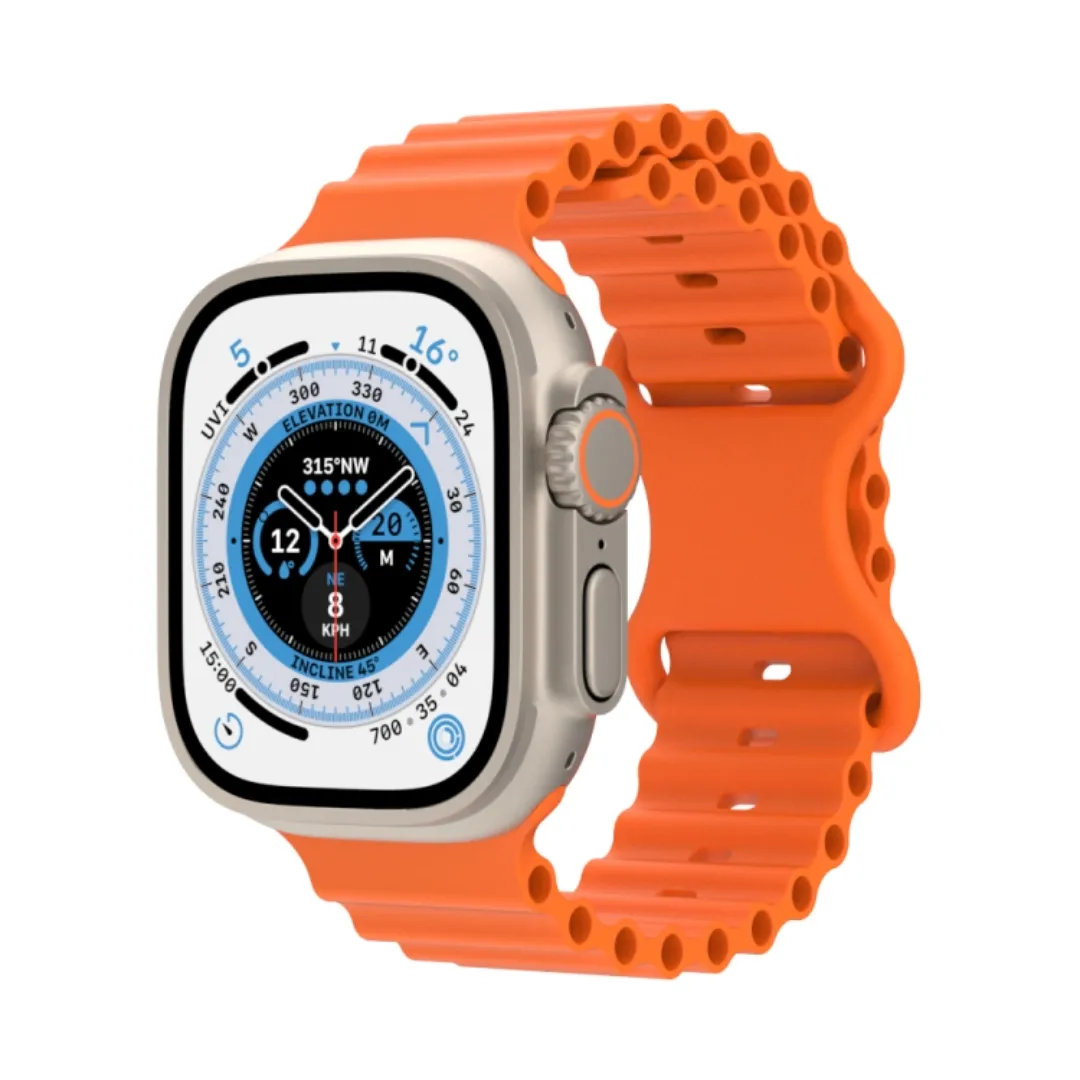 Pix Apple Iwatch Silicone Ocean Band/Strap- 42Mm 44Mm 45Mm 49Mm New Designer Silicone Stainless Steel Luxury Apple Smart Watch Bands/Strap-Replacement Ocean Band For Apple Watch (Orange) - Price in Bangladesh