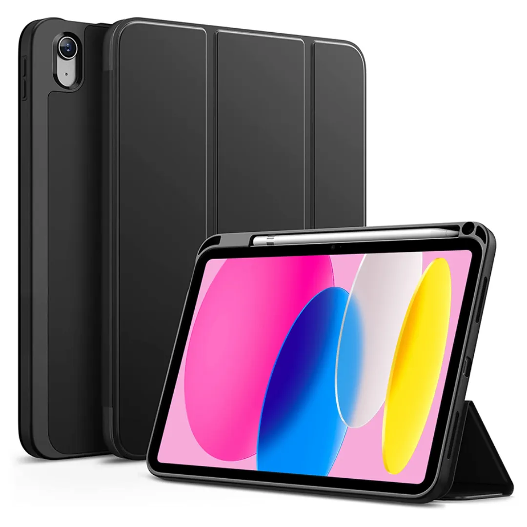 For Apple Ipad 10Th Generation Case 10.9 Inch 2022, Slim Tri-Fold Stand Soft Tpu Back Protective Cover With Pencil Holder For Ipad 10Th Gen Case - Auto Sleep/Wake, Black-Blue