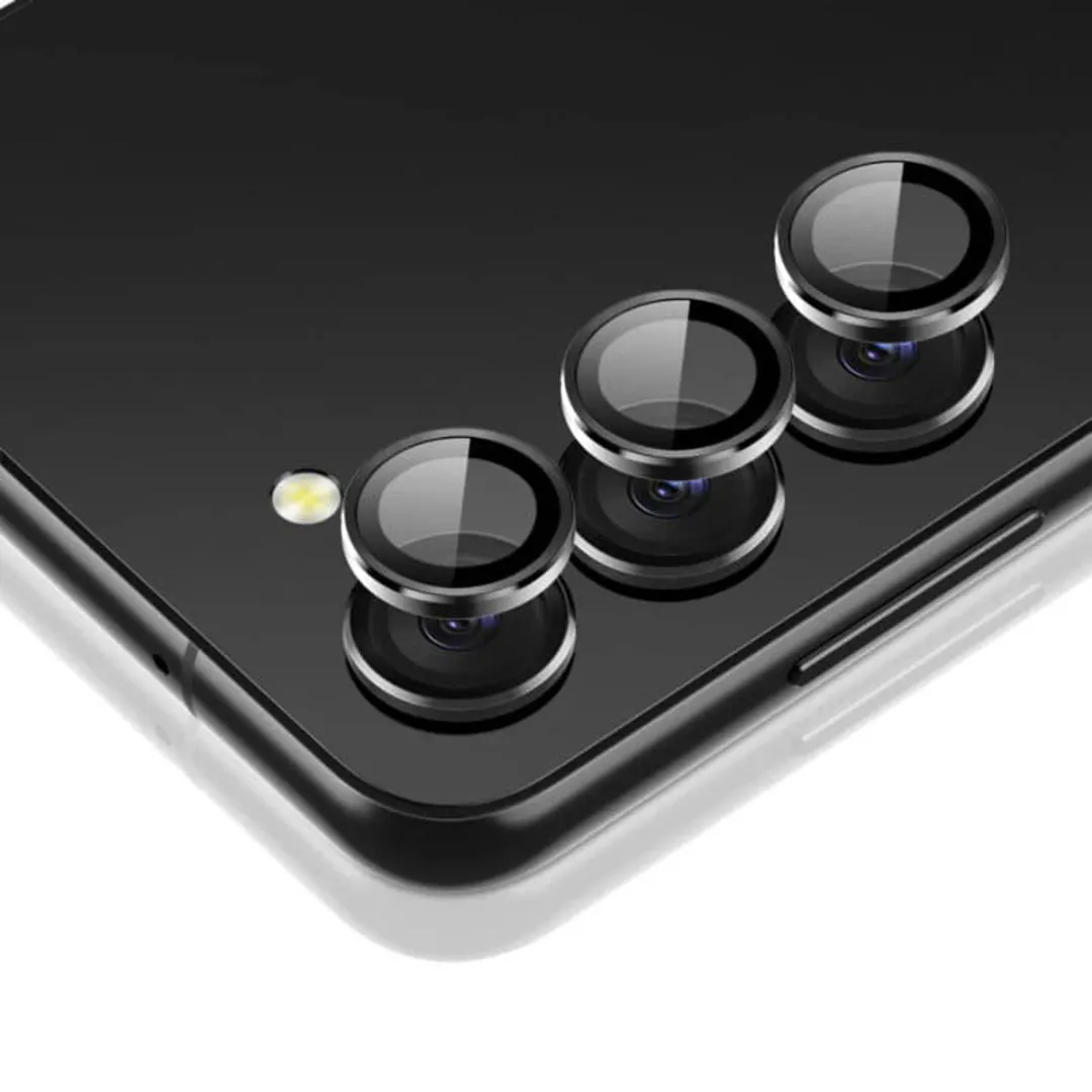 For Samsung Galaxy S23 / S23 Plus / S23+ 5G 3Pcs Camera Lens Protector Rings Aluminum + Tempered Glass Scratch Resistant (Black)