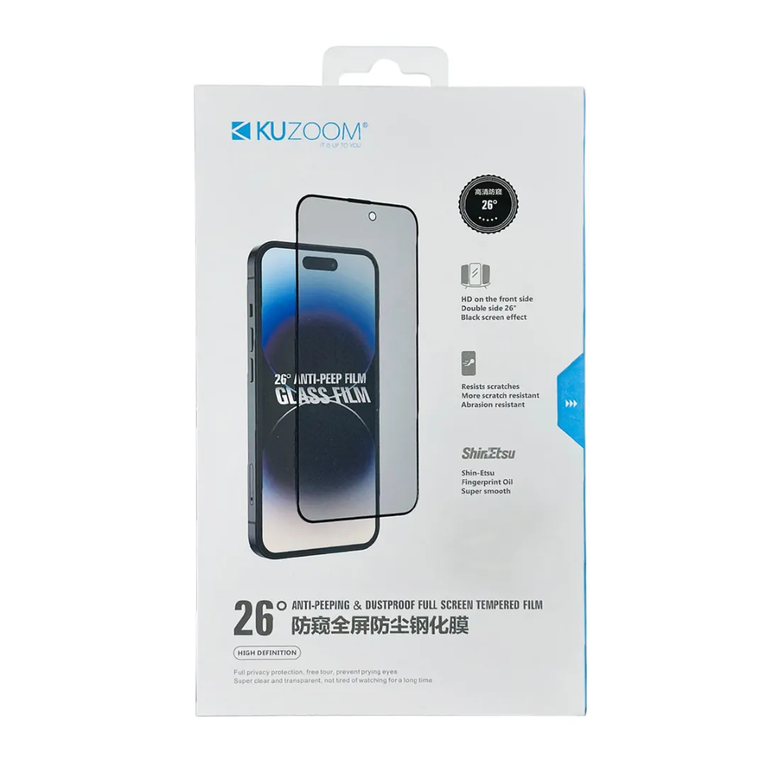 Kuzoom Privacy Dustproof Full Screen Tempered Glass Film For Apple Iphone 15 Series, 14 Series, 13 Series, 12 Series