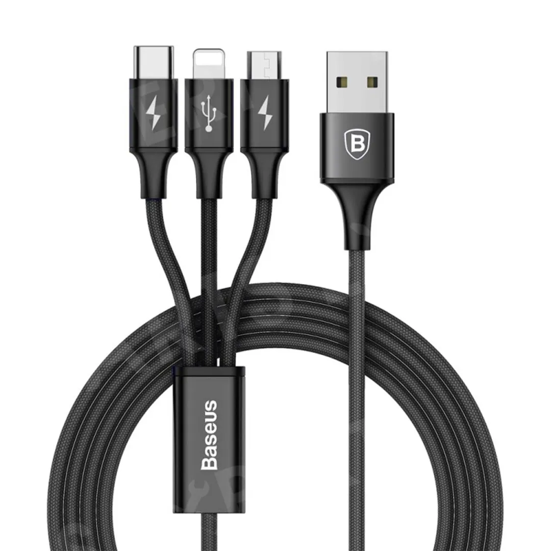 Baseus 3 in 1 Rapid Series Fast Charging Micro USB + Lightning + Type-C Cable,Black - Price in Bangladesh