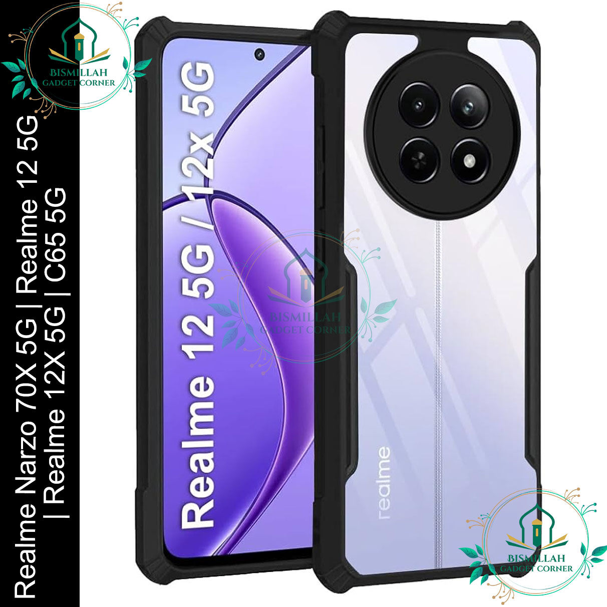 Xundd Back Cover for Realme Narzo 70X 5G | Realme 12 5G | Realme 12X 5G | Realme C65 5G Transparent Hybrid Hard PC Back Bumper