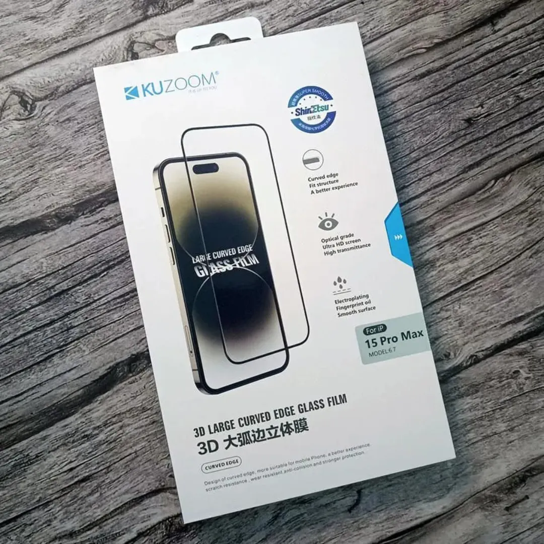 Kuzoom 3D Large Curved Edge Full Screen Tempered Glass Screen Protector Film 3D For Apple Iphone 17 Pro Max / 17 Air / 16 Pro Max / 16 Pro / 16 Plus / 16 / 15 Pro Max / 15 Pro / 15 Plus / 15 / 14 Pro Max / 14 Pro / 14 Plus /14 / 13 Pro Max / 13 Pro / 13