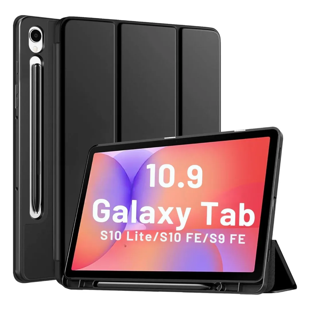 Flip Cover For Samsung Galaxy Tab S10 Lite 10.9"/Tab S9 Fe 10.9 Inch/Tab S9 11"/Tab S10 Fe 10.9" Cover, Soft Flexible Flip Case With S Pen Holder, Auto Sleep Wake, [Recoil Series] - Black