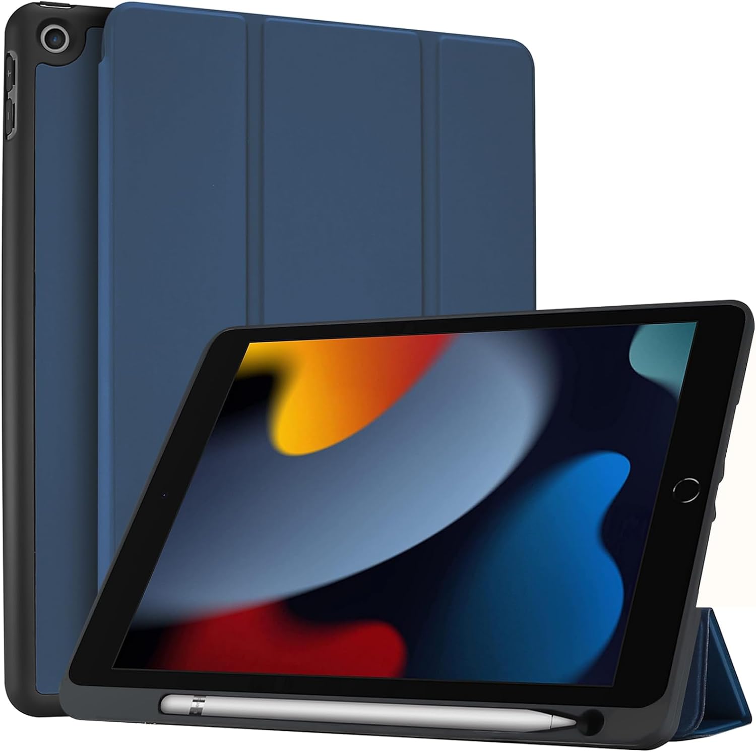 Robustrion Smart Flexible Trifold Flip Stand Case Cover with Pencil Holder for Apple iPad 10.2 inch 9th Gen 2021 Cover 8th Gen 2020 7th Gen 2019 Generation Case - Black & Blue - Price in Bangladesh