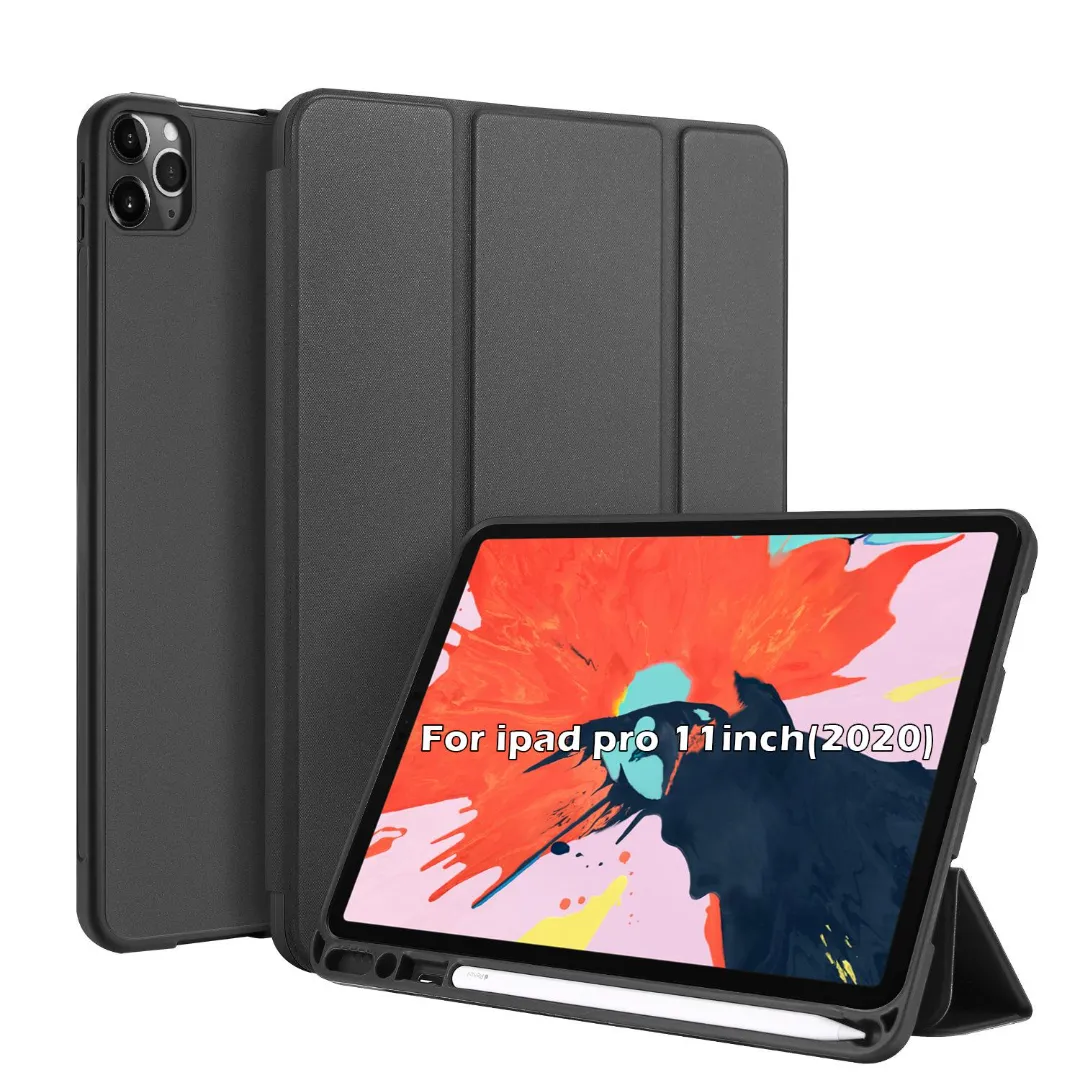 For Apple Ipad Pro 11 2018 /2020/2021/2022 11 Inches All Generation Luxury Premium Silk Texture Horizontal Flip Leather Cover With 3 Folding Holder Smart Case With Apple Pencil Holder Black Blue