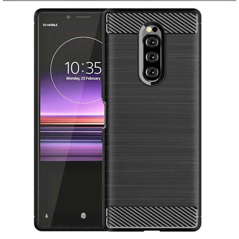Carbon Fiber Case For Sony Xperia 1/Xperia XZ4 - Luxury Stylish Rubber Silicone Armor Designed Shockproof Flexible Camera Bumper Protective TPU Back Cover - Camera - Phone Back