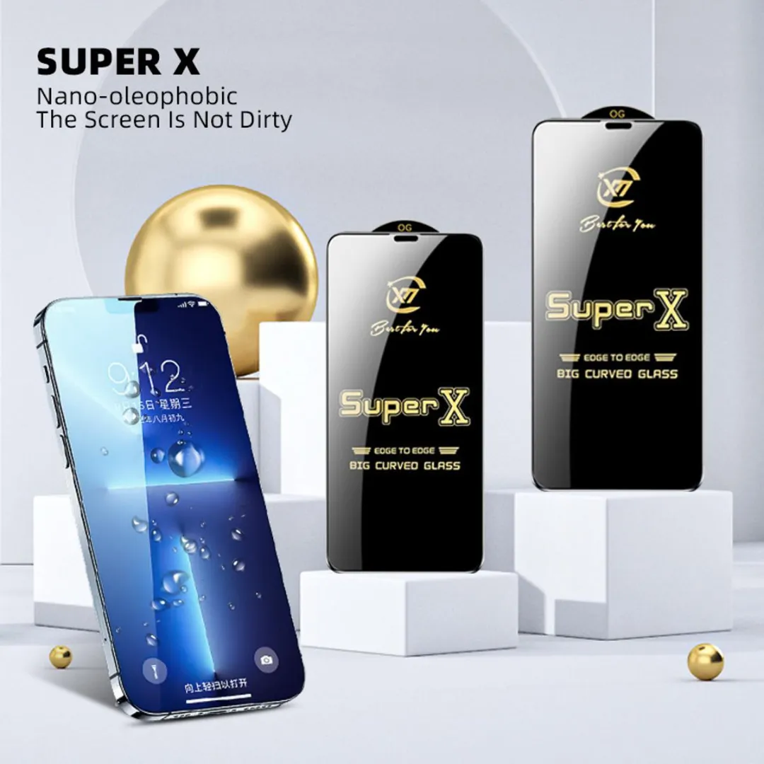 Super X Big Curved Tempered Glass Screen Protector For Apple Iphone 13 Pro Max/13 Pro/13 /13 Mini /12 Pro Max/12 Pro/12/12 Mini/11 Pro Max/11 Pro/11/Xr/Xs Max/Xs/X/7+/8+/Se 2022/Se 2020/8/7/6S Plus/6S
