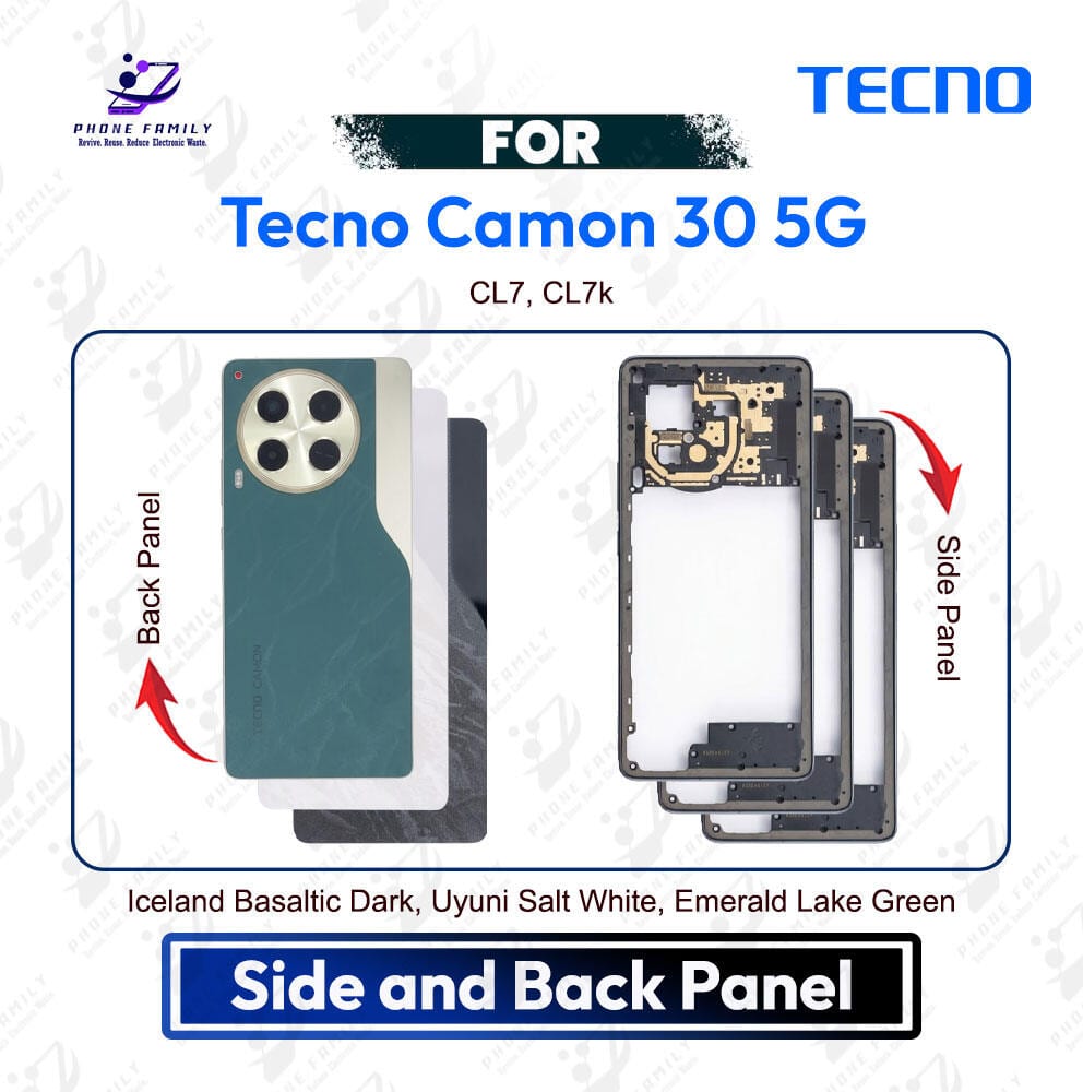 Tecno Camon 30 5G Side Frame + Back Panel Housing + Camera Glass Back shell Replacement Spare Parts CL7, CL7k - Price in Bangladesh