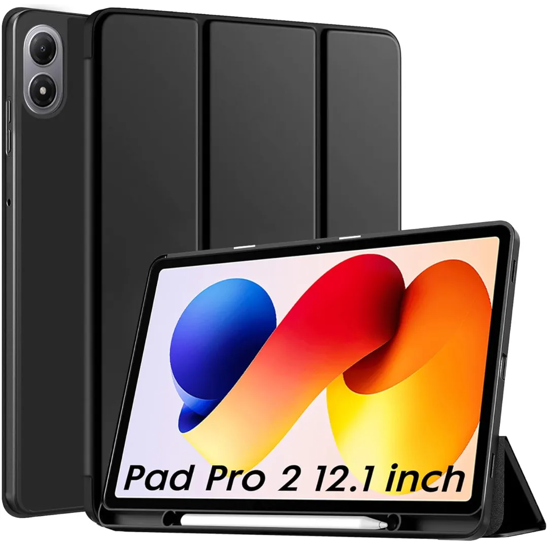 Robustrion Cover For Redmi Pad 2 Pro 12.1 Inch Cover Case With [Pencil Holder], Trifold Cover Case For Redmi Pad 2 Pro Tablet Cover [Auto Sleep Wake Support] - Black - Navy Blue