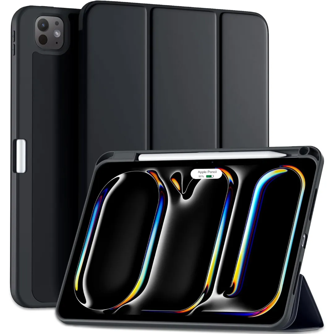 New Compatible With Ipad Pro 11 Inch Case (M4, 5Th Gen 2024) With Pencil Holder, Smart Cover With Protective Trifold Stand & Soft Tpu Back, Auto Wake/Sleep, Support Pencil Pro, Black