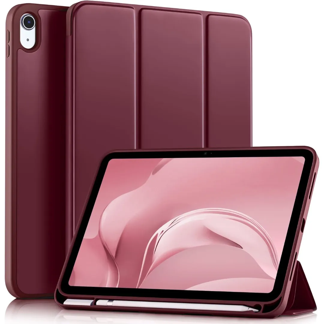 For Apple Ipad 10Th /11Th Gen (A16) 10.9/11" 2022-2025 3-Fold Tpu Leather Case With Apple Pencil Holder (Black-Dark Blue)