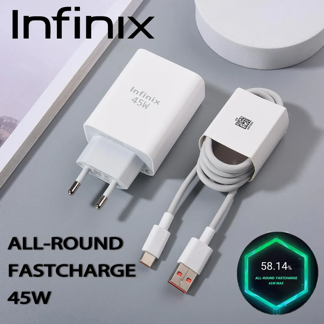 Infinix 45W Charger EU Super Fast Charging Power Adapter 6A USB C Cable For Infinix Hot 60 60i 50 50i Note 50 40 Pro+ 50s 40s GT - Price in Bangladesh