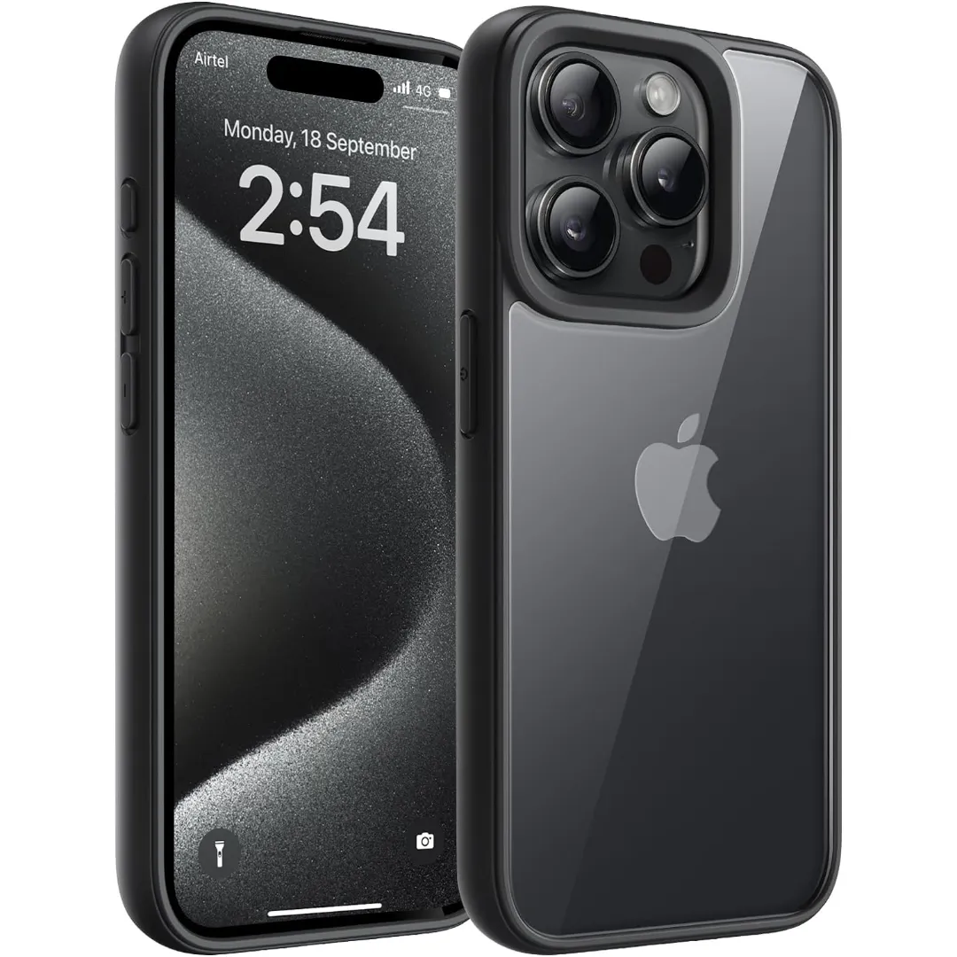 Ultra-Hybrid Crystal Clear Back Cover Case For Iphone 15 Pro Max 6.7 Shockproof Design Camera Protection Bump Transparent Back Cover Case For Iphone 15 Pro Max (Pc & Tpu Black Bumper)