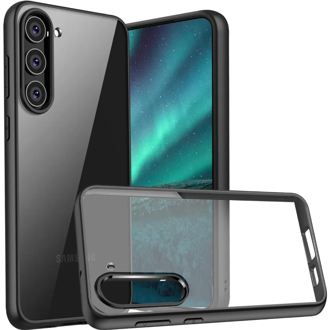 For Samsung Galaxy S24 / S24 Plus / S24+ Magic Mask Q Series Clear Case Compatible Case Shockproof Hard Pc +Soft Silicone [Not Yellowing] Transparent Protective Slim Hard Back Cover With Silicone Frame- Black