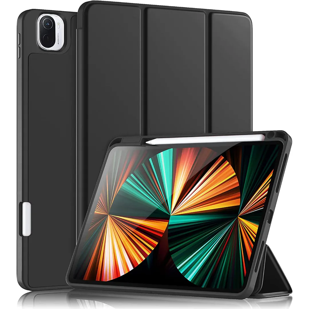 Smart Case Compatible With Xiaomi Mi Pad 5 / Mipad 5 Pro 11 Inch 5G 2021 Smart Case Flip Cover With Pencil Holder Leather Case Soft Tpu Back And Trifold Stand With Auto Sleep (Black)