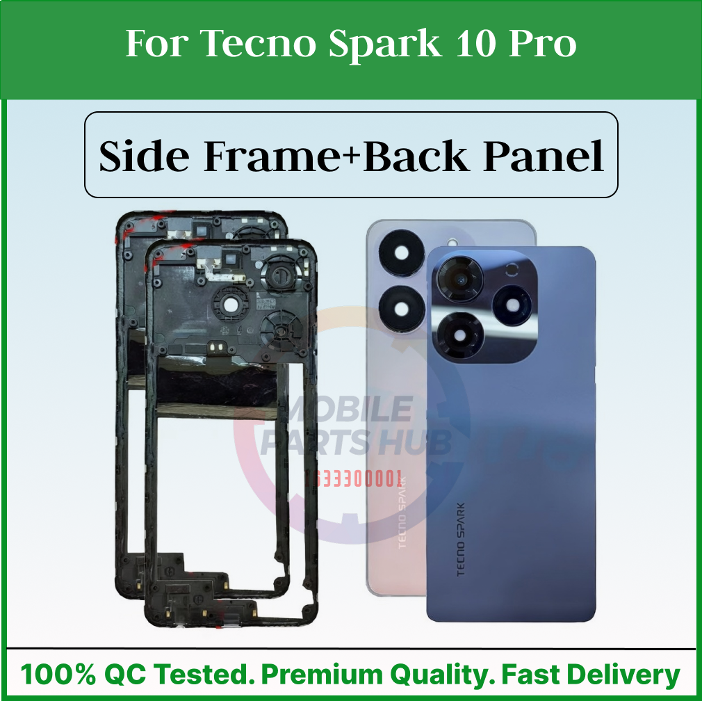 For Tecno Spark 10 Pro KI7 Side Frame + Back Panel Housing + Camera Glass Back shell Replacement Spare Parts - Price in Bangladesh